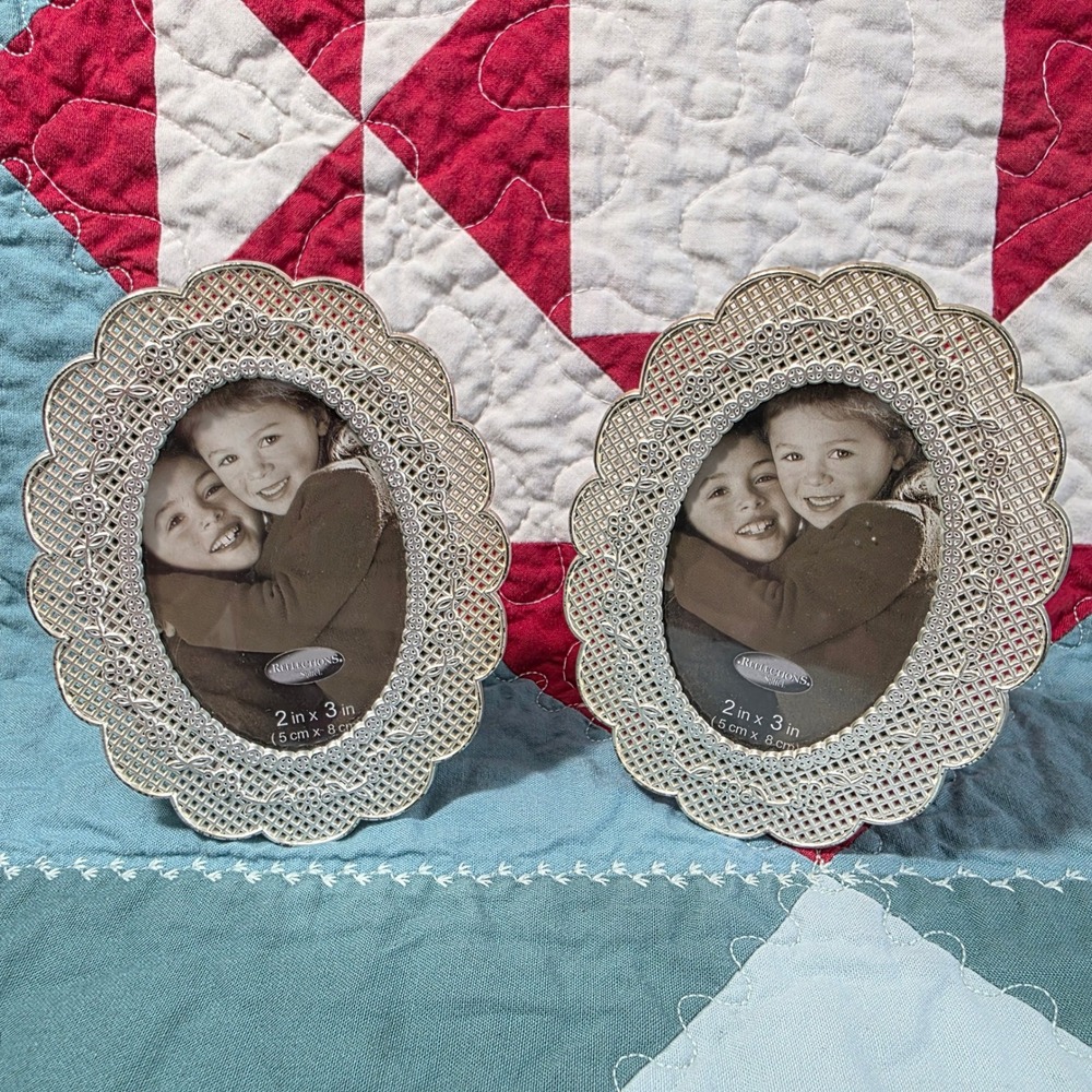 Reflections Stiffel Picture Frames Set 2x3 Silver Scalloped Filigree Vintage